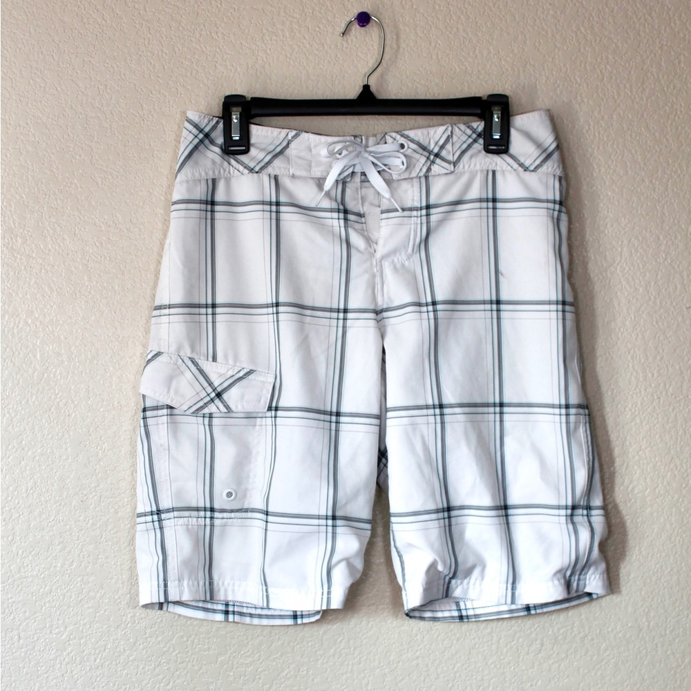 White Plaid Swim Trunks